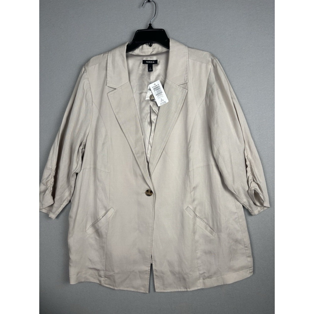 Torrid Blazer Woman Plus Size 2 One Button Lined Studio Linen Blend 4008